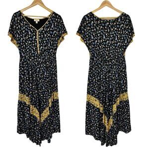 Style Co Peasant Floral Boho Maxi Dress Size M Black‎ Prarie Dark Cottagecore